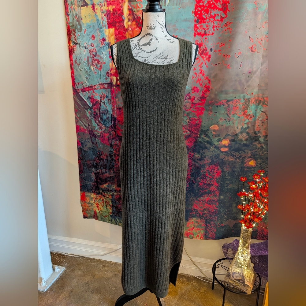 Green Allsaints Margetta 2-in-1 Ribbed Midi Dress (L) - Picture 9 of 12